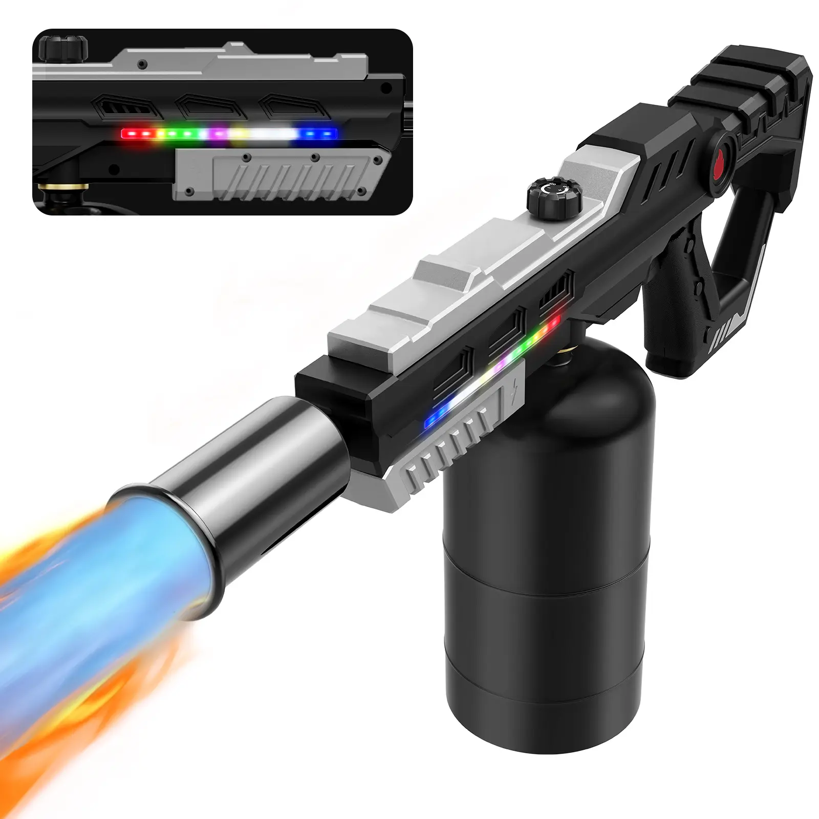 Powerful Propane Torch Gun with Front-Mounted LED Light, Culinary Torch Campfire Starter, Adjustable Weed Torch Burner for Searing Steak, BBQ, Welding (Propane Tank Not Included)