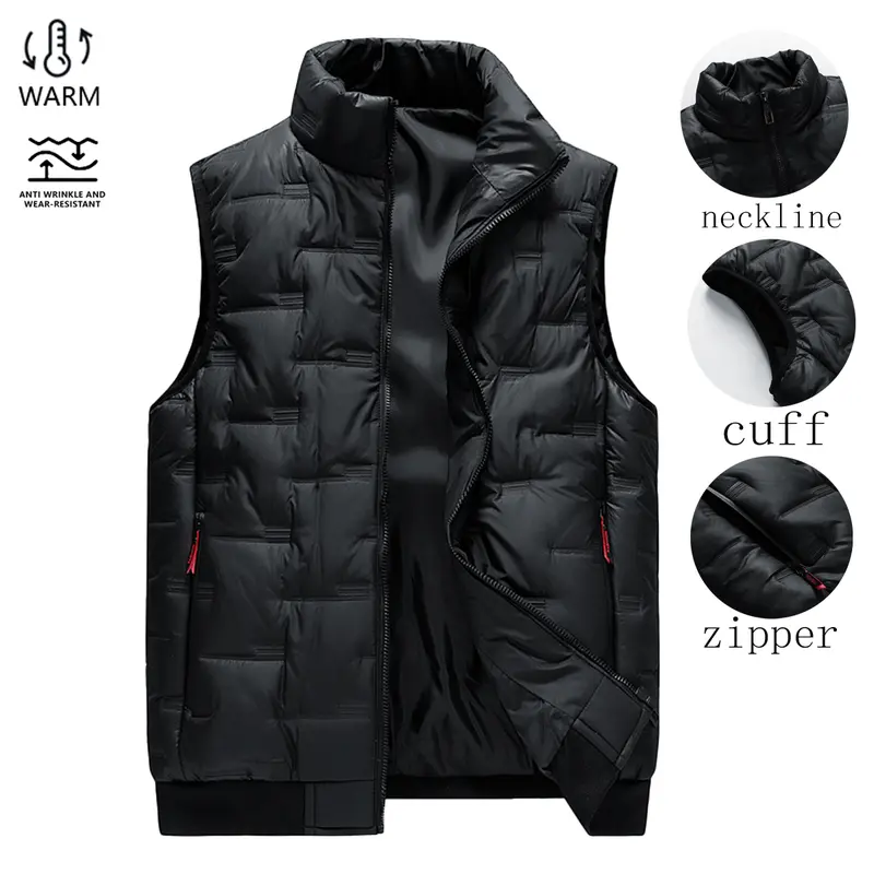 Men’s Polyester Textured Woven Pull-On Mock Neck Sleeveless Gilet - Warm, Adjustable Menswear Outerwear for Winter Sports Layering, Casual Outdoor Street Style Vest