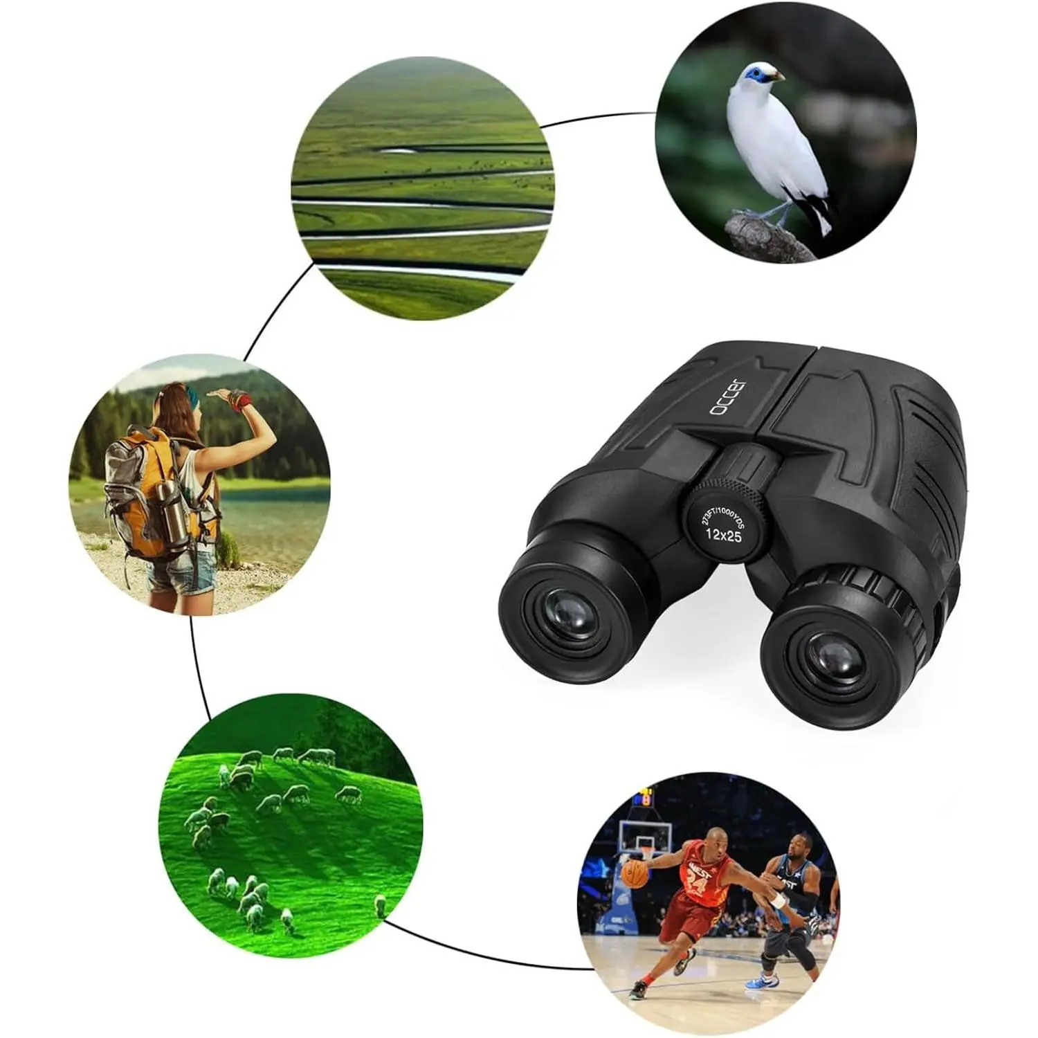12x25 Compact Binoculars for Adults, Waterproof High-Powered Optics with Low-Light Vision for Bird Watching, Hunting, and Camping, Outdoor Enthusiasts