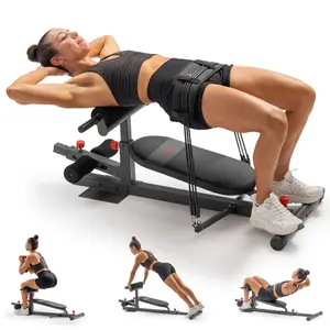SUNNY Hip Thrust & Glute Bridge Machine 825 LB Capacity Adjustable Resistance Bands No Weight Plates Needed Home Gym Fitness Workout Equipment Multi Function Sit Up Push Up Assisted Squat Exercise Machine Lower Body Core Leg Strength Trainer for Women Men