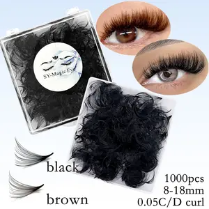 One Box 1000 Fans Pointy Base Premade Fan Eyelashes, 20D,Black Or Brown color, Thickness 0.05mm,8-18mm /8-15mm Mix / 11-18mm Mix, Curl C/D, Soft & Natural,  Hand-grafted false eyelashes, Party and Travel