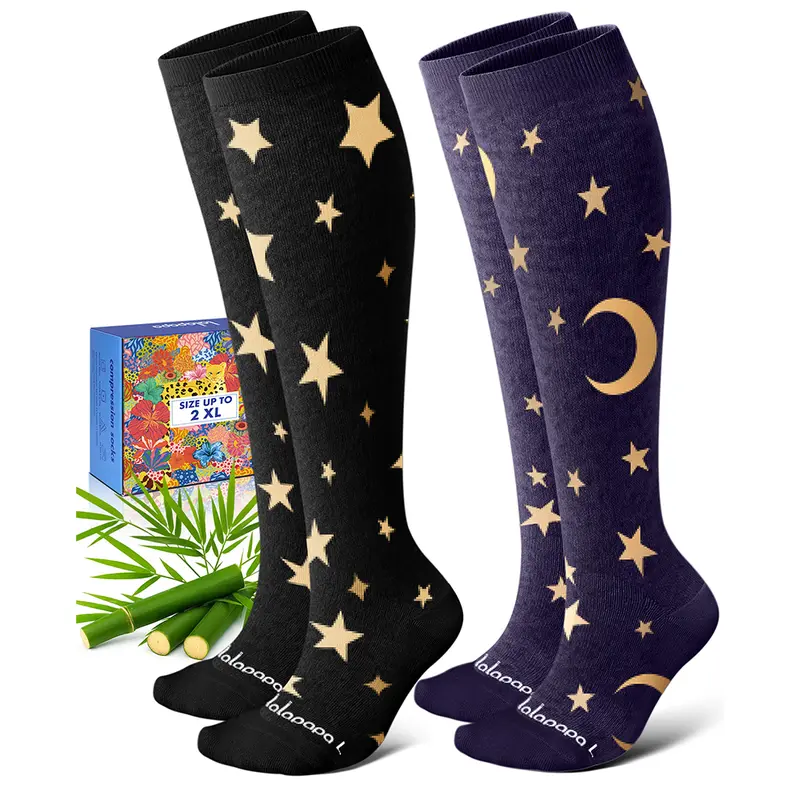 Lalapapa Natural Bamboo Viscose Seamless Long Compression Socks - 2 Pairs 15-20mmHg Knee-High (Spandex, Nylon Blend) for Nurses, Ideal Mother's Day Gift for Comfort & Care,summerwins,father'sdaygifts,campingessentials,campinggear,camping essentials