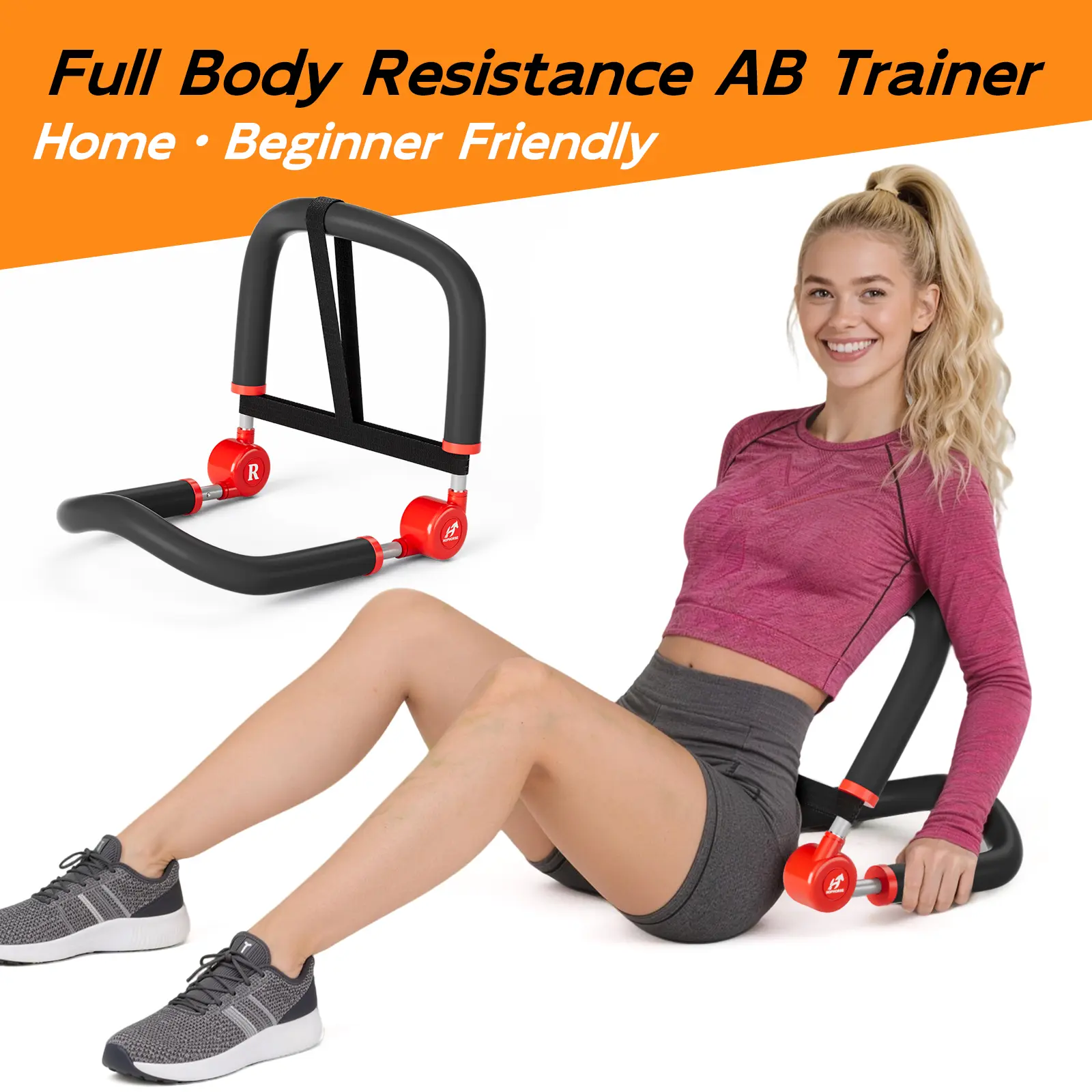 HOPHORSE 10-in-1 Fitness Trainer for Full Body Training 3 Resistance Levels 35/44/57 LBS Compact Portable Equipment for Home & Daily Fitness Abdominal Exercise Machine Workout Platform - Ab Roller Summervibes