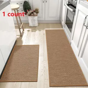 Solid Color Woven Pattern Kitchen Mat, 1 Count Rectangular Non-slip Kitchen Rug, Decorative Carpet for Home Kitchen Living Room Bedroom, Boho Runner Rug, Kitchen Floor Mat