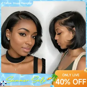 Live Menglle Side Part 7x6 Lace Front Human Hair Wig Wear and Go Pre Cut Lace Pre Bleached Pre Plucked Natural Hairline Cute Fashion 8 Inch #TiktokShopSpringGlowUp