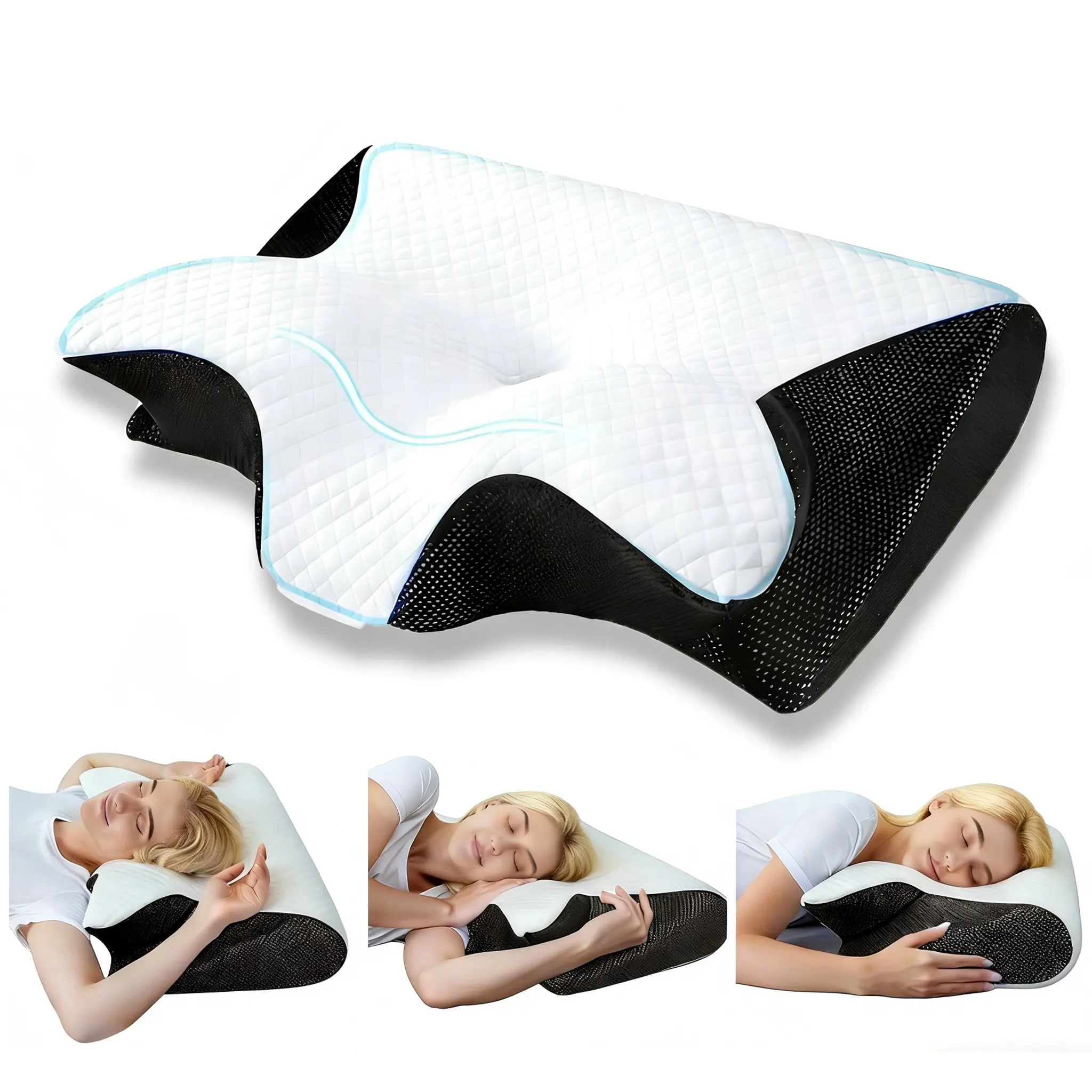 Memory Foam Cervical Pillow,  2-in-1  Multi-function , Contoured Support Pillows for Side Back Stomach Sleepers，Cool & Breathable，Perfect for Home & Travel, Orthopedic Memory Foam