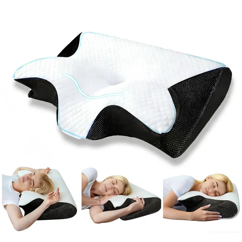 Memory Foam Cervical Pillow, 2-in-1 Multi-function , Contoured Support Pillows for Side Back Stomach Sleepers,Cool & Breathable,Perfect for Home & Travel, Orthopedic Memory Foam, Travel Neck Cushion