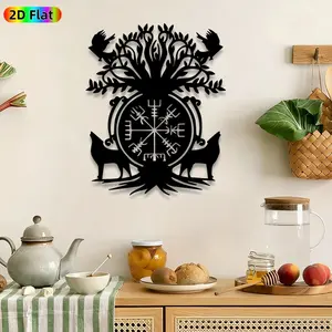 1pc Vegvisir & Yggdrasil Metal Wall Art, Viking Vegvisir Tree of Life wall Scupltures Mural, Vintage Ironwork, Perfect for Halloween, Housewarming Decor, Perfect for Living Room Office Studio Decor, Ideal Gift for Norse Mythology Enthusiasts.