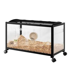 Chew-Proof Large Hamster Cage with Acrylic Top - Extra Wide Syrian Hamster Cage & Habitat, Openable Lid for Easy Access and Cleaning, Durable Hamster Enclosure