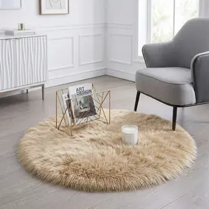 Luxurious Warm Long-Pile Carpet, Round Plush Texture, Living Room Sofa Side Decor, Bedroom Bedside Rug, Window Seat Pad, Solid Color