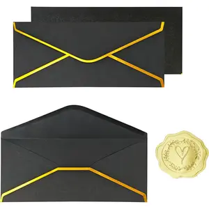 30 Pack #10 Business Envelopes with Gold Border and Stickers 9.49x4.13 Inch Self Seal Standard Envelopes for Office Letters Checks Invoices Documents Black