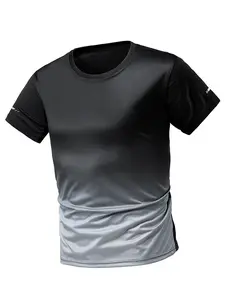 Men's Ombre Print Round Neck Tee, Casual Sport Quick Drying Breathable Short Sleeve T-shirt for Gym Workout Running, Men's Summer Top for Daily Wear