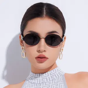 Retro oval sunglasses, women's and men's, polarized, retro small rectangular elegant sunglasses, metal, SM0102