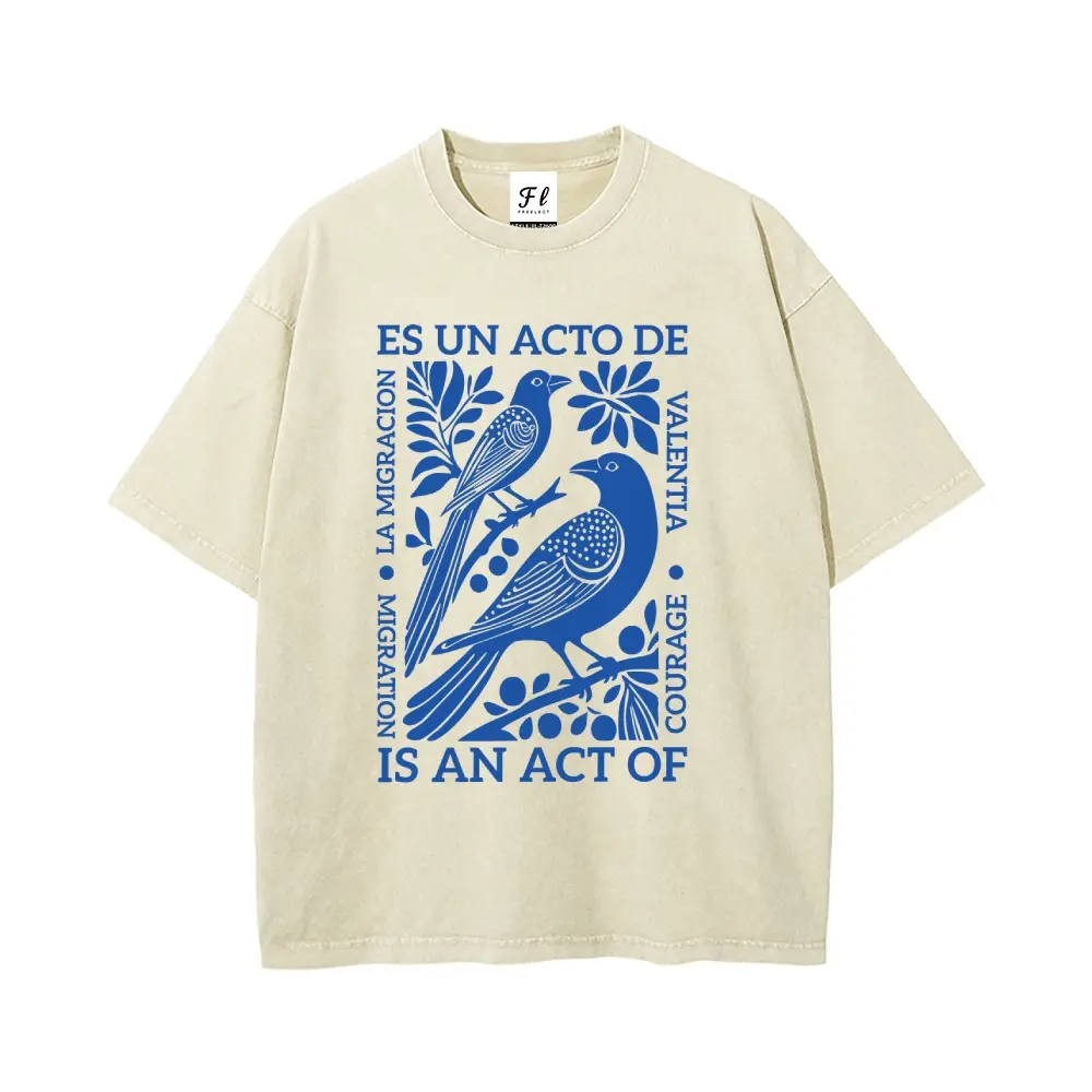 Immigrant ”This is a brave act“ S~5XL Oversize Unisex Washed T-Shirt for Women and Men's Unisex Fit Batik Cotton Oversize Streetwear Menswear  Super Soft Pre-Shrunk