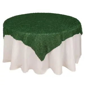 Polyester 72"x72" Table Overlay Square Tablecloth Green - Fringe Shag Table Topper