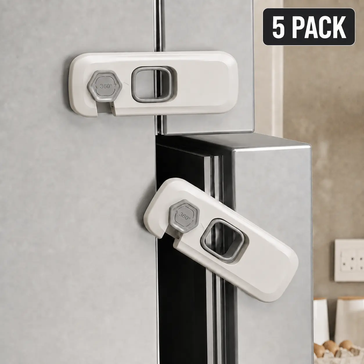 5 Pack Child Proof Refrigerator Lock, Fridge Locks for Kids with Sticky Adhesive Pads, Baby Proof Cabinets, Drawers, Child Safety Locks for Doors, Oven Lock Child Safety Baby Cabinet Locks, Easy Latch for Adults to Open