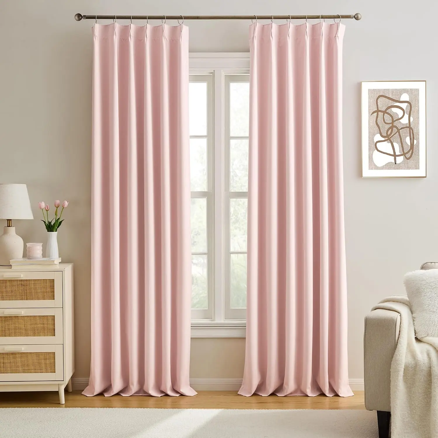 Pinch Pleated Curtains 108 Inches Long, Energy Saving Window Treatment Privacy Drapery for Living Room, Vertical Track System Elegant Hook Panels(Baby Pink, 2 Pieces, W40 x L108)