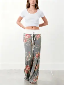 Spring/Summer/Autumn/Winter Women's New Flower Printed Pants Elastic Pants Casual Pants Comfortable Sleeper Pants Loose Pants