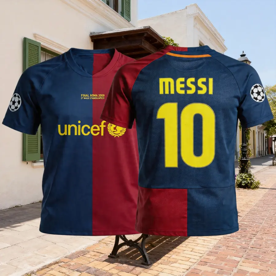 Messi 2009-10 Retro Home Away Blue Black No.10 Short-sleeved Long-sleeved Soccer Jerseys
