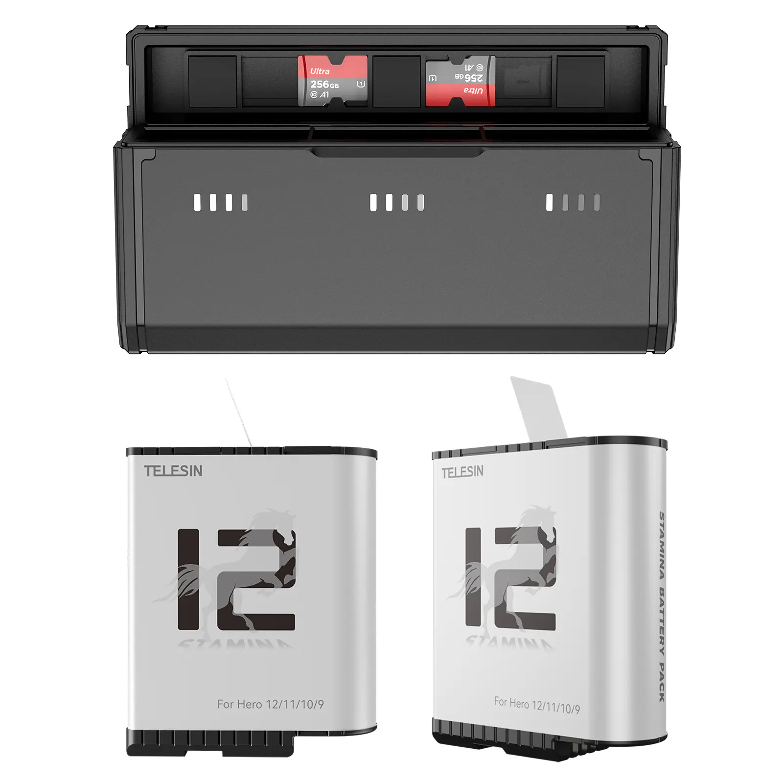 TELESIN 2-Pack Enduro Battery Charger for Hero 12/11/10/9/8 – Long-Lasting Batteries, OEM-Level Quality, Pocket Fast Charge Charging Case, Black Accessories
