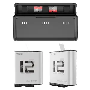【TikTokShopStockUp】TELESIN 2-Pack Enduro Battery Charger for Hero 12/11/10/9/8 – Long-Lasting Batteries, OEM-Level Quality, Pocket Fast Charge Charging Case, Black Accessories