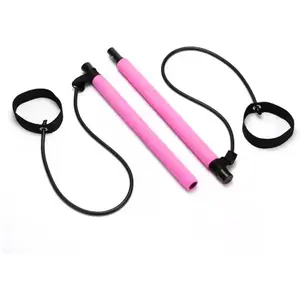 Multifunctional Pilates Bar Kit, Portable Yoga Pilates Stick with Elastic Resistance Band & Foot Loop, Full Body Stretch Workout Bar, Home Gym Fitness Training Equipment for Body Shaping, Strength Training & Muscle Relief
