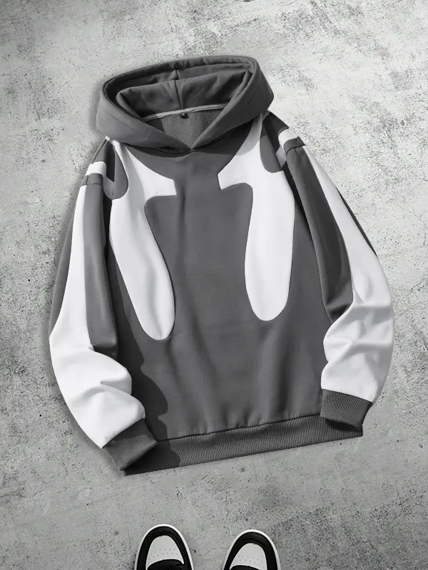 Men’s color-block pullover hoodie for autumn/winter, loose casual and versatile, trendy contrasting design that stands out. zip hoodies men