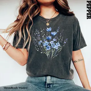 Comfort Colors Blue Flower Bouquet Shirt, Flower Lover Shirt, Retro Floral Shirt, Flower Shirt, Plant Ladies Shirt, Gift for Nature Lover Top Womenswear Gift for Her