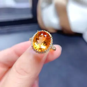 Pigeon egg golden zircon high-end imitation natural citrine open ring for women