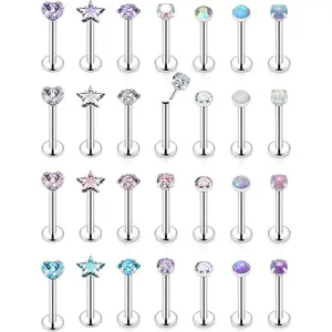 16g 18g 20g threadless ph in lip rings stainless stat nose studs trag helix conch til lobe earrings stud for women men cz opal sier 28