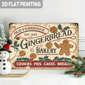 Vintage Gingerbread Bakery Metal Sign 8x12 Inch Rustic Farmhouse Wall Art Featuring Gingerbread Men Cookies and Pies for Christmas Kitchen and Living Room Decor