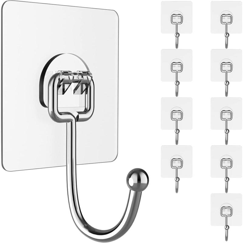 Large Heavy-Duty Adhesive Wall Hooks 44Ib Max 20 Packs Traceless Clear Removable Waterproof Rustproof for Kitchen Bathroom Home Organizer