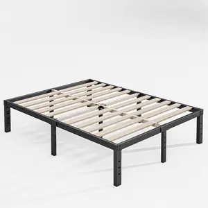 Aardhen 16-Inch Sturdy King Platform Bed Frame - Furniture, No Box Spring Required, Easy Assembly, Noise-Free, Wide Wood Slat Support, Sleek Black Indoor Bed Frame