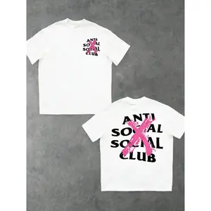 Anti Social Social Club Bold Pink X Print Graphic T-Shirt, Black Base Oversized Fit Urban Edgy Streetwear, Trendy Statement Casual Menswear Top