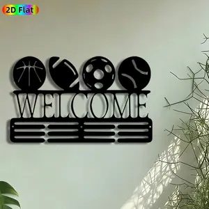 1pc Sports Ball Welcome Sign Metal Wall Art, Basketball Football Soccer Tennis Statue Mural, Artistic Wall Sign, Perfect for Housewarming, Graduation Decor, Perfect for Game Room Living Room Patio Wall Decor, Ideal Gift for Sports Enthusiasts.