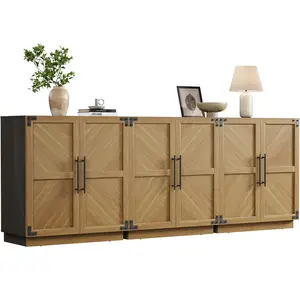 【Summervibes】SICOTAS Sideboard Buffet Cabinet with Storage - Modern Farmhouse Credenza with Doors and Adjustable Shelves Fluted Kitchen Buffet Storage Cabinets Coffee Bar Cabinet
