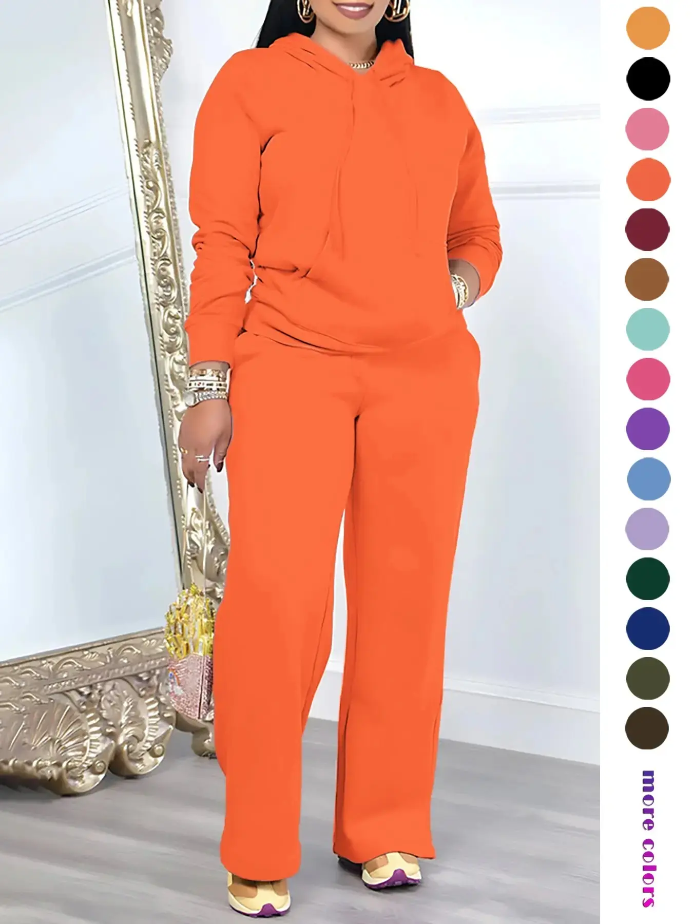 Women's Solid Adjustable Drawstring Hoodie High Waist Pants Set Long Sleeve Pocket Hooded Straight Leg Casual Spring Fall 2026