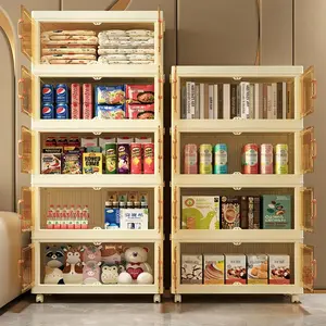 Stackable Combine Storage Cabinet No Assembly Transparent Door Wheel Movable Home Multiuse Clothing Book Snack Sundries Organizer