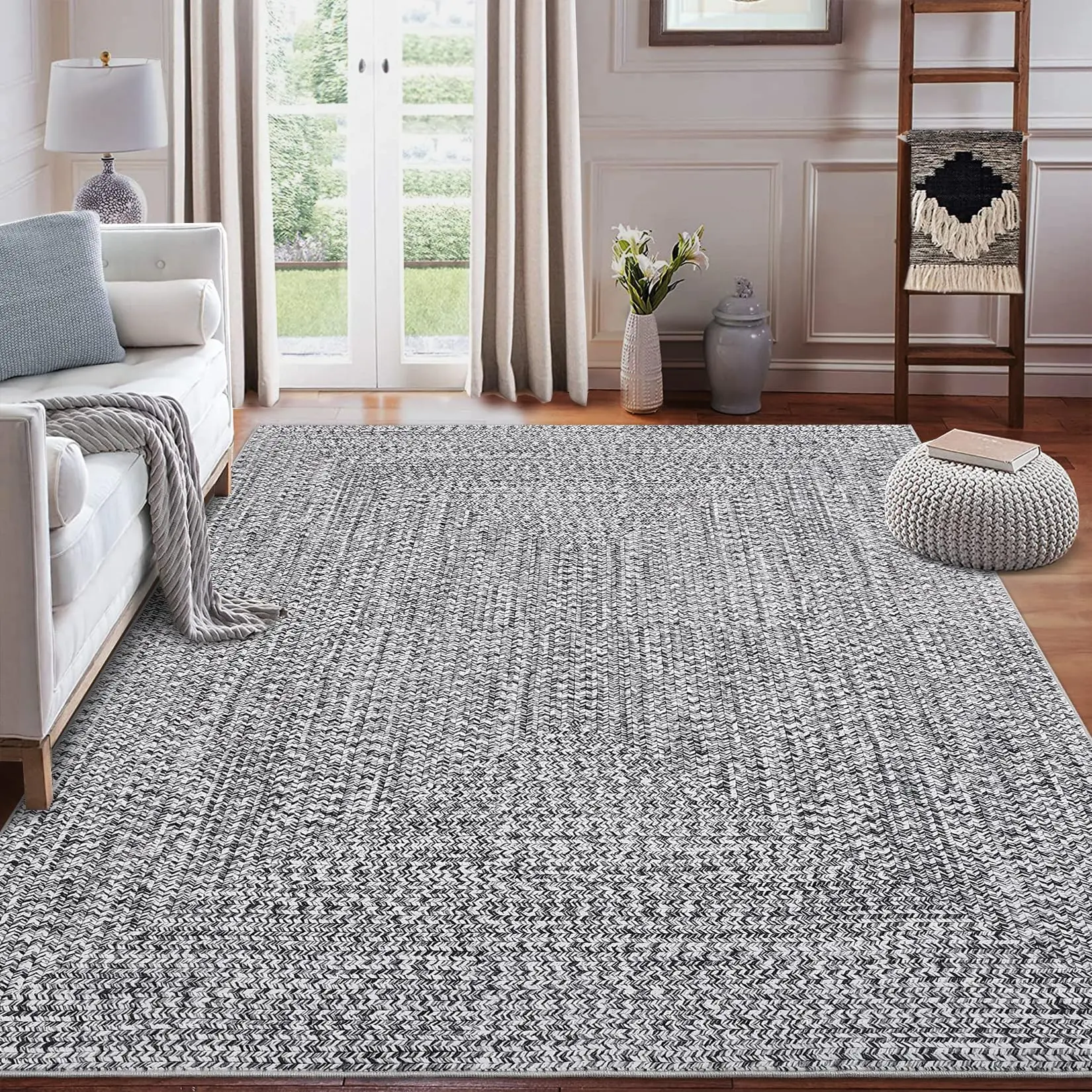 Garvee Washable Rugs for Entryway Washable Non-Slip Ultra Soft Area Rugs Imitation Woven Print Distressed Throw Carpet Foldable Bathroom Mat for Bedroom