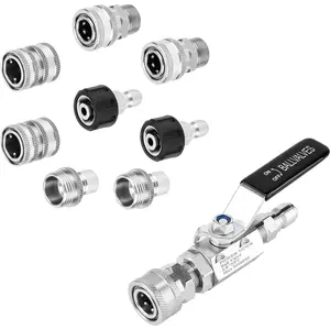 Ball Valve, Shut Off Valve for High Pressure Washer Hose, Quick Connect Kit, M22 14mm to 3/8" Quick Connect for Washer Hose, Stainless