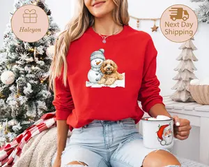 Goldendoodle and Snowman Sweatshirt, Christmas, Winter Hoodie, Doodle Mom