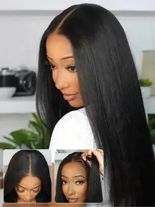 Straight 13x4 Lace Frontal Glueless Wig Pre-Cut Pre-Plucked Pre-Bleached Natural Hairline 180% Density Wear Go Wig Human Hair With Invisi Draw-strings Invisible Drawstring Wig