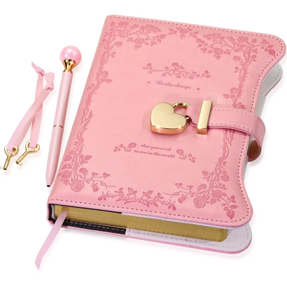 1PC Diary with Lock and Keys for Gift ldeas, 360Gold Edged Pages Jourmal for Women, B6 RefillableNotebook for Writing with Pen and Bookmark, Portable Notebook