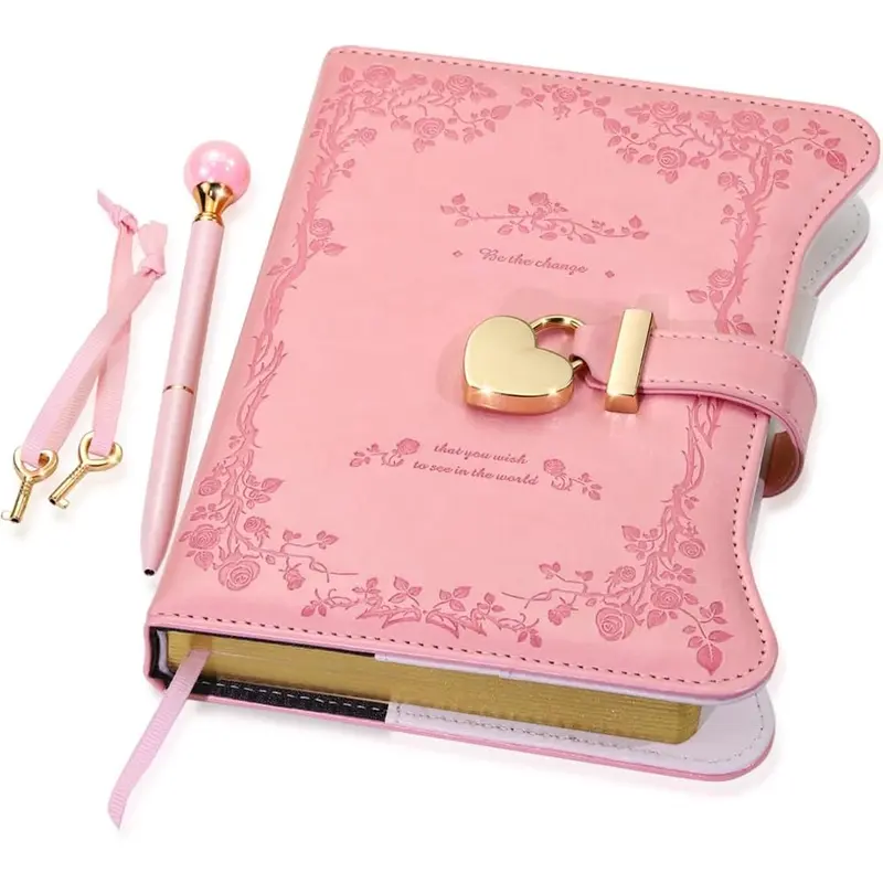 1PC Diary with Lock and Keys for Gift ldeas, 360Gold Edged Pages Jourmal for Women, B6 RefillableNotebook for Writing with Pen and Bookmark, Portable Notebook