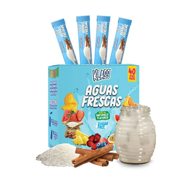 Klass Aguas Frescas Horchata | Zero Sugar Drink Mix Packets | 40 Sticks | Natural flavors and only 5 calories per packet, creamy horchata agua fresca taste, zero sugar and caffeine free