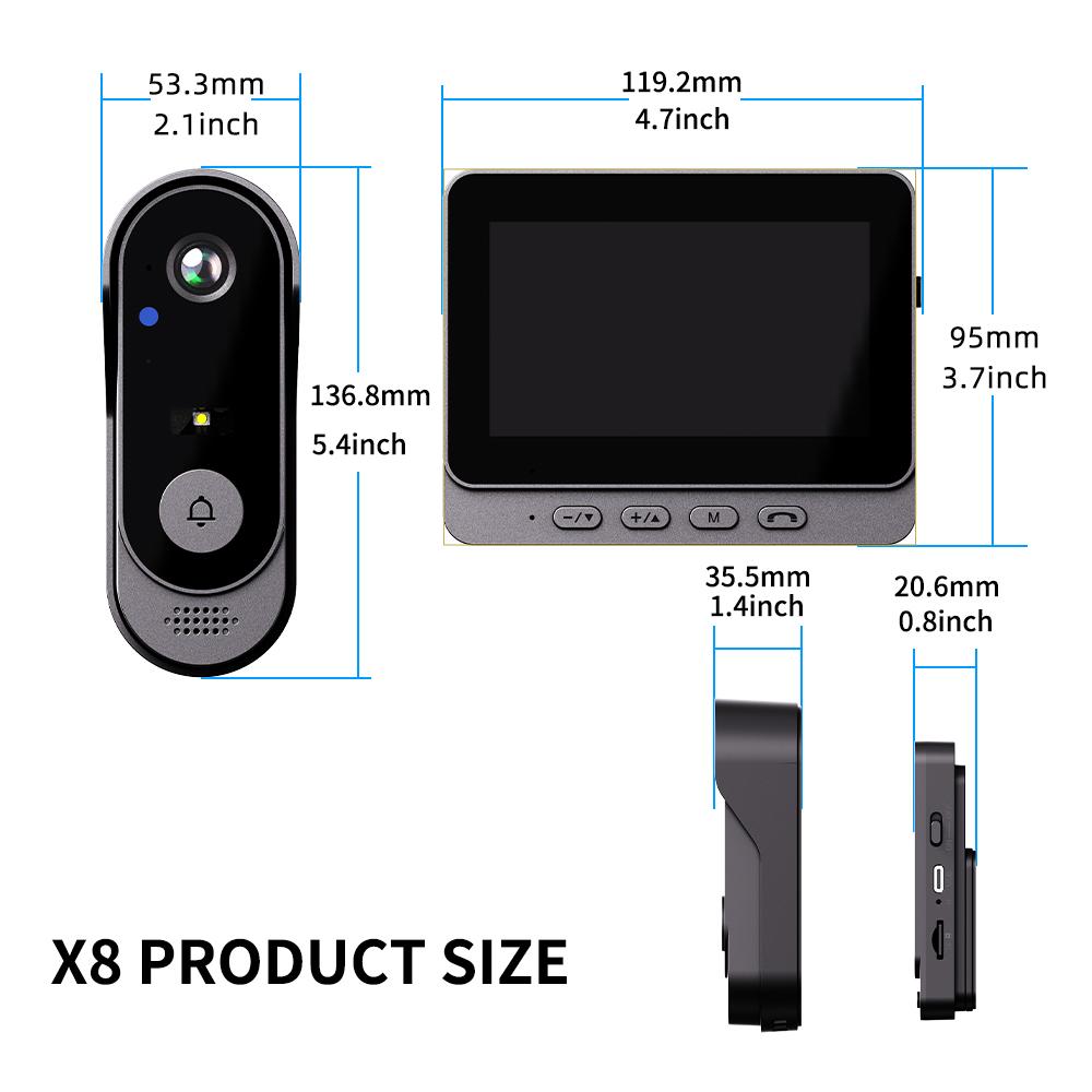【Back To School Gift】Smart Wireless Doorbell with 4.3" Monitor, 2-Way Intercom, Night Vision, Waterproof Outdoor Security Camera, 120° Wide Angle, No WiFi/Subscription Needed, Easy Installation for Apartments & Renters, Two Way Intercom