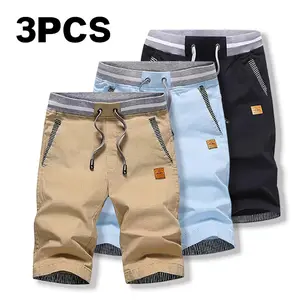 Men’s summer 3-pack color-block casual pants with a contrasting waistband—comfortable, versatile, and not tight, suitable for everyday commuting and home life.