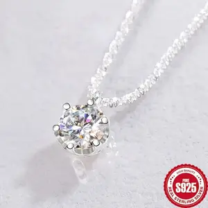 1CT Moissanite Women's Necklace 925 Sterling Silvery Wedding Necklace Eternal Necklace Mother's Day Valentine's Day Luxury Women's Jewelry Gift