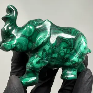 Carved Malachite Elephant - Natural Stone Sculpture Animal Carving Heart Healing Energy