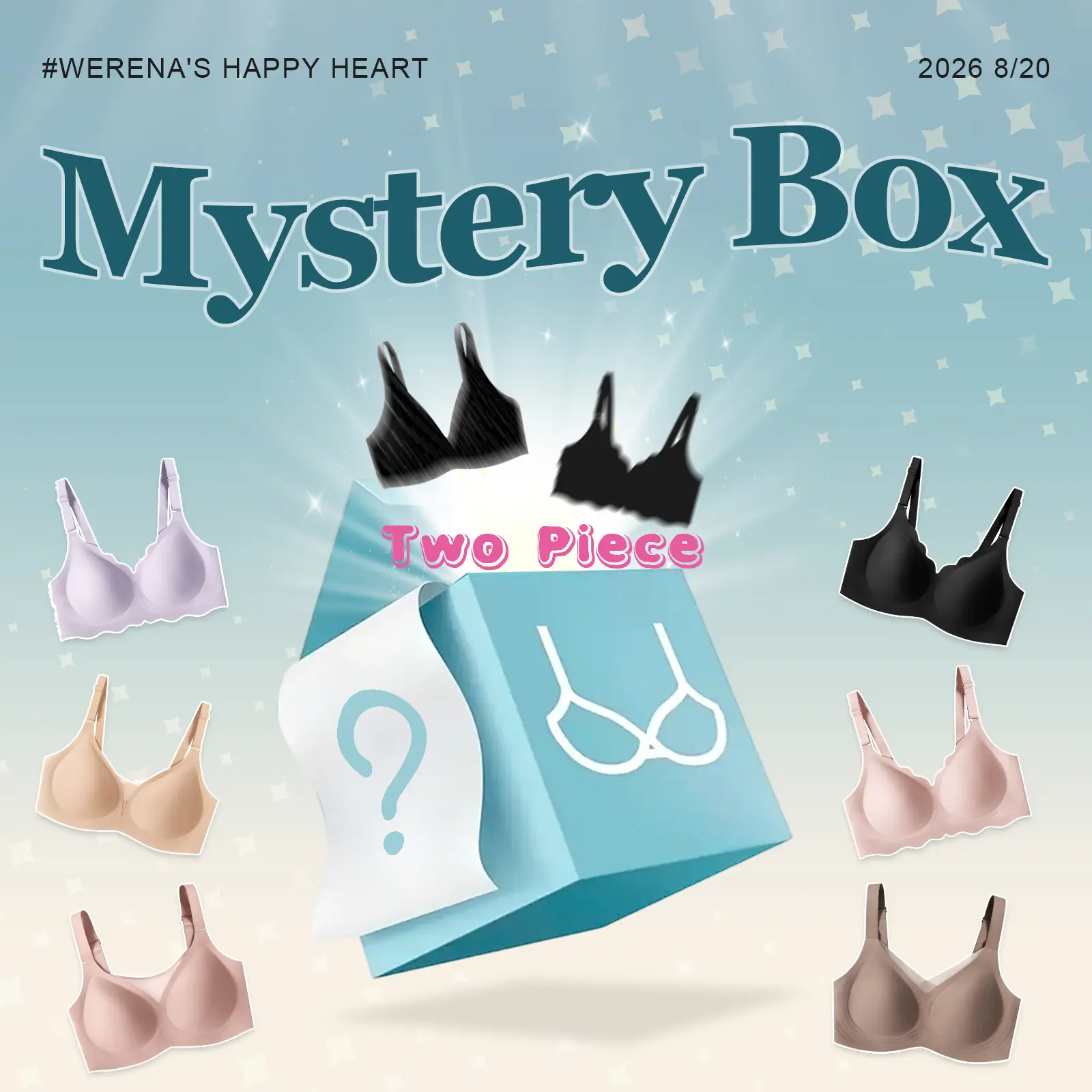 Werena 2-Piece Jelly Wireless Bras Mystery Box Seamless Push up Semi-Removable Pads Adjustable Straps Buttery Soft Everyday Bra